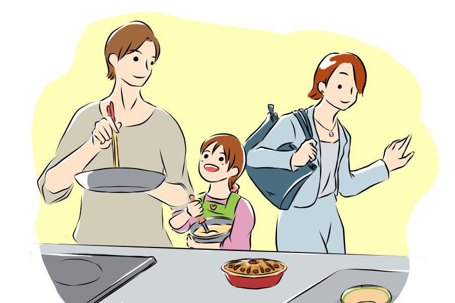 父親が子どもといっしょに料理をしている様子